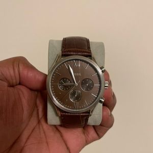 MEN’S FOSSIL FENMORE CHRONOGRAPH SILVER BROWN LEATHER WATCH (BQ2719)